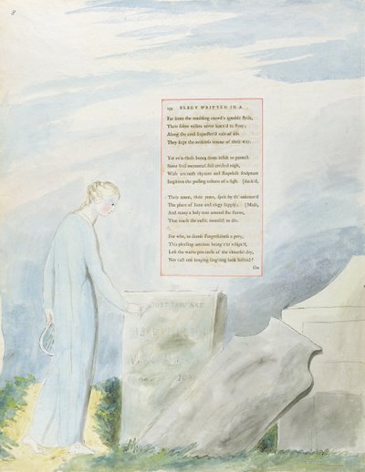 `` Elegy مكتوبة في Country Country-Yard &39;&39; ، التصميم 112 من "قصائد توماس غراي" ، 1797-98 (مرحاض مع قلم وحبر على ورق) بواسطة وليام بليك